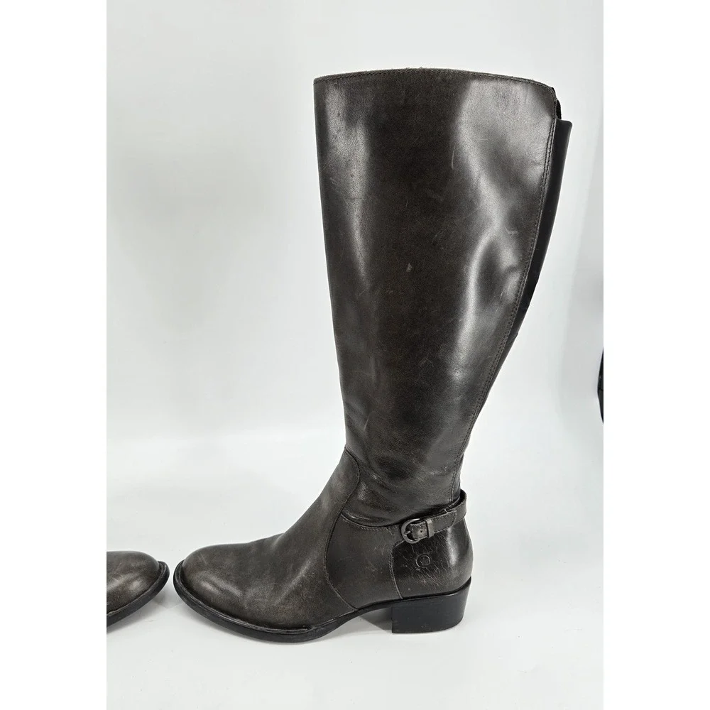 Born Borda Distressed Grey Leather Wide Calf Knee High Riding Boots Womens 8.5 M